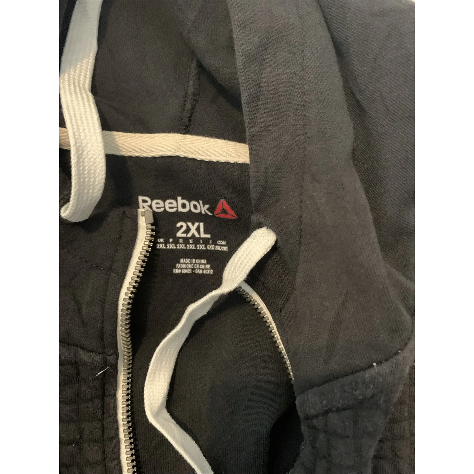 REEBOK Essentials Women's Quilted Full Zip Hoodie - Black Size 2XL Cotton - Image 3