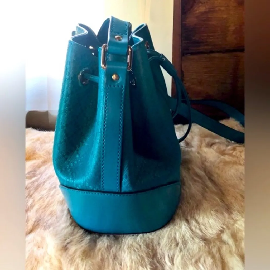 GUCCI Bright Diamanté Bucket Bag Teal Excellent! - Image 5