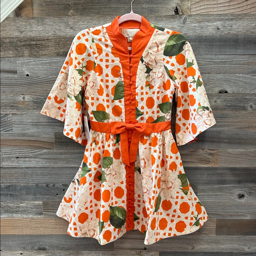 Mestiza NY Carmen Flare Sleeve Bow Mini Dress Linen Sun - Image 4