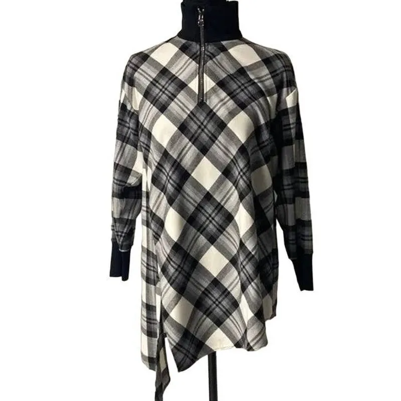 Carlisle Per Se Plaid Asymmetrical Zip‎ Up Pullover Top SZ 4 - Image 9