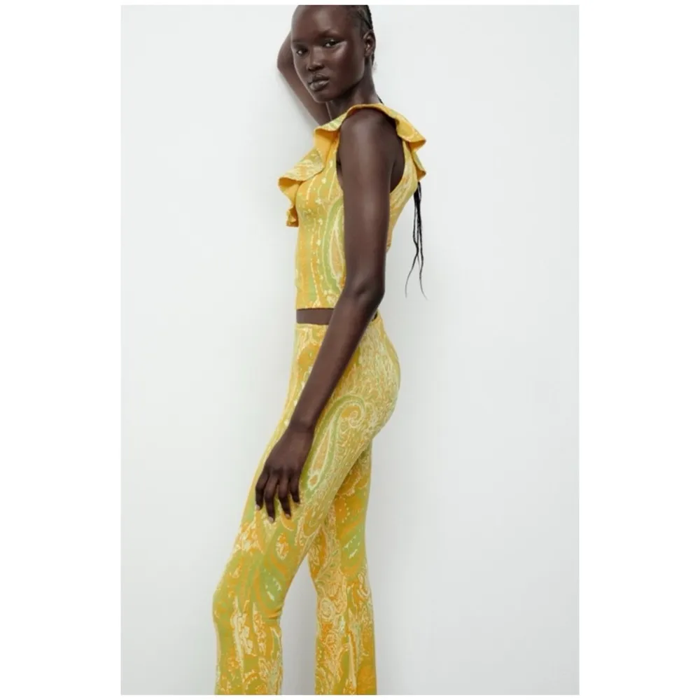 Zara jacquard flare yellow mustard pants NEW - Image 5