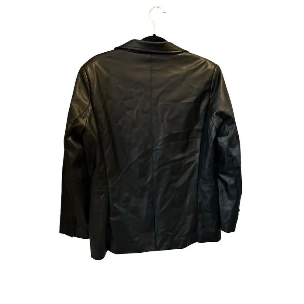 Evereve Women's Black Leather Jacket Size L Mid-Length Button-Up‎ - Image 3