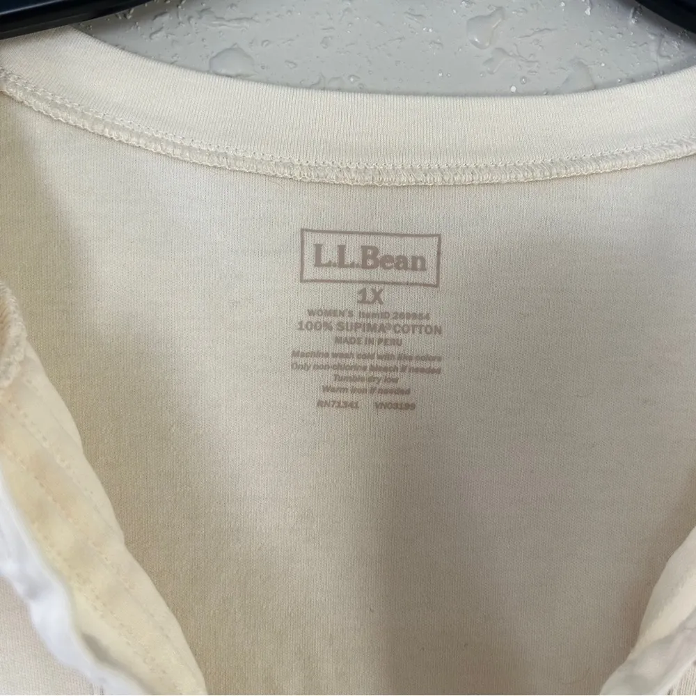 🦋 L.L. Bean Cream Mid Sleeve Blouse Casual Supima Cotton 1X - Image 2