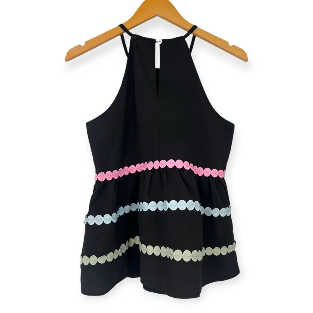 Vici | S | Women's Sleeveless High Neck Tank Top Embroidered Dots Rainbow - Image 4