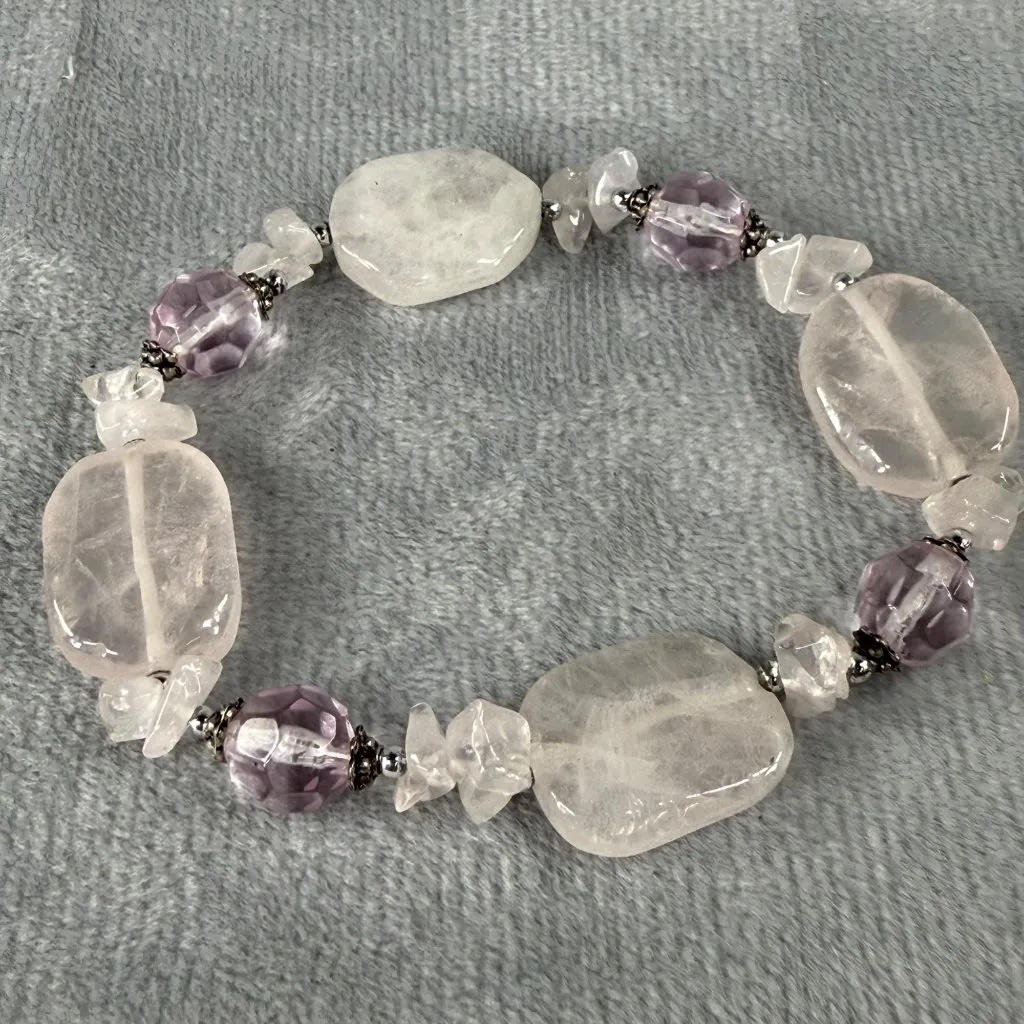 Rose Quartz & Amethyst Color Beaded Stretch Bracelet Women Adjusts Pink - Image 8