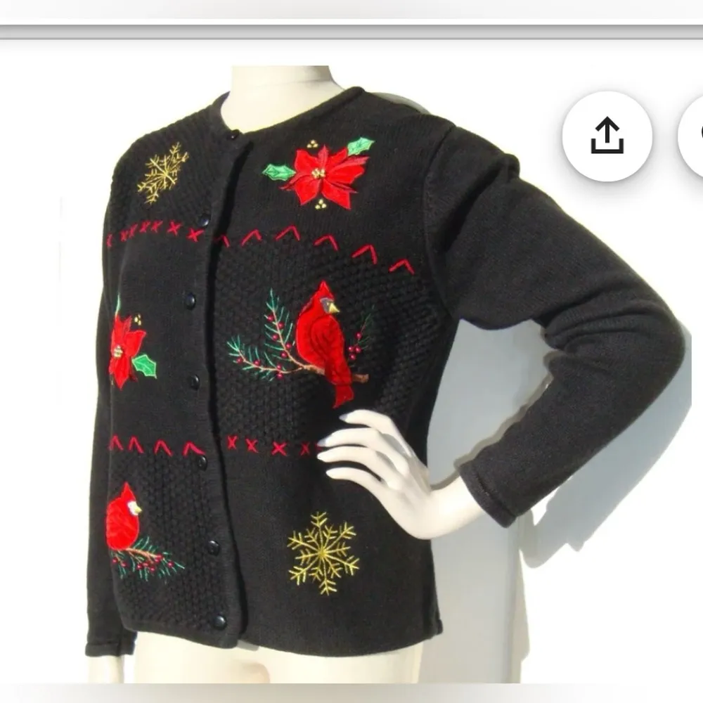 Classic Elements  Vintage Embroidered Knit Button Up Black Holiday Y2K Sweater - Image 9