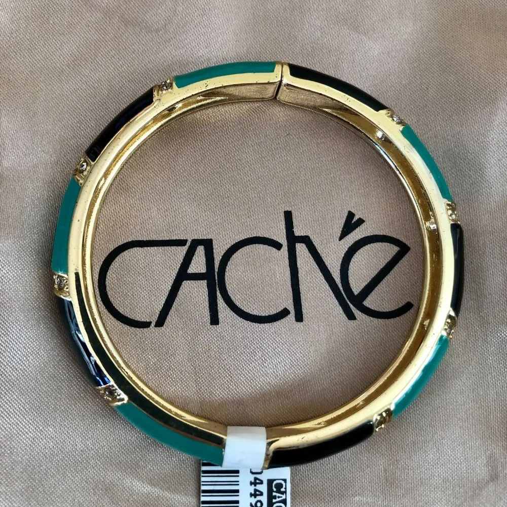 Cache Cuff Bangle Enamel Rhinestone Bracelet New NWT $78 Black Blue - Image 4