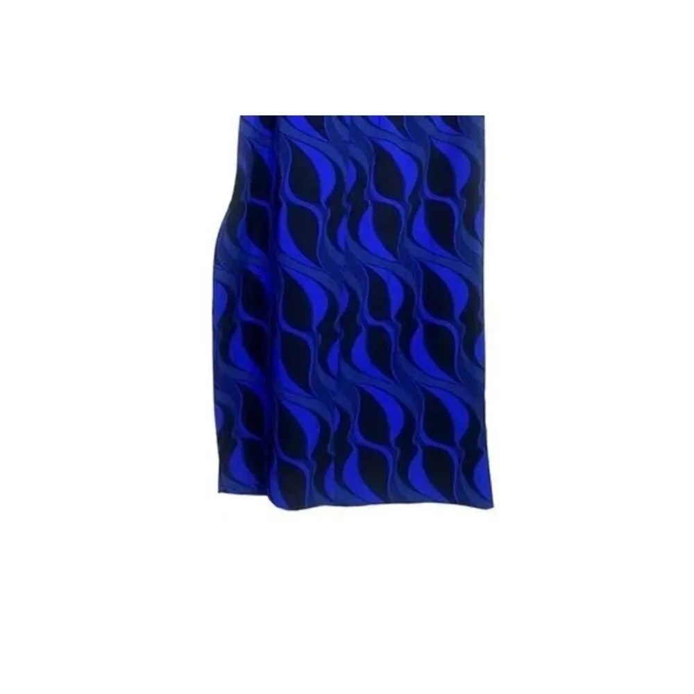 ZARA Ruched Hip Side Slit Geometric Design Midi Skirt Back Zip Up M Black Blue - Image 11