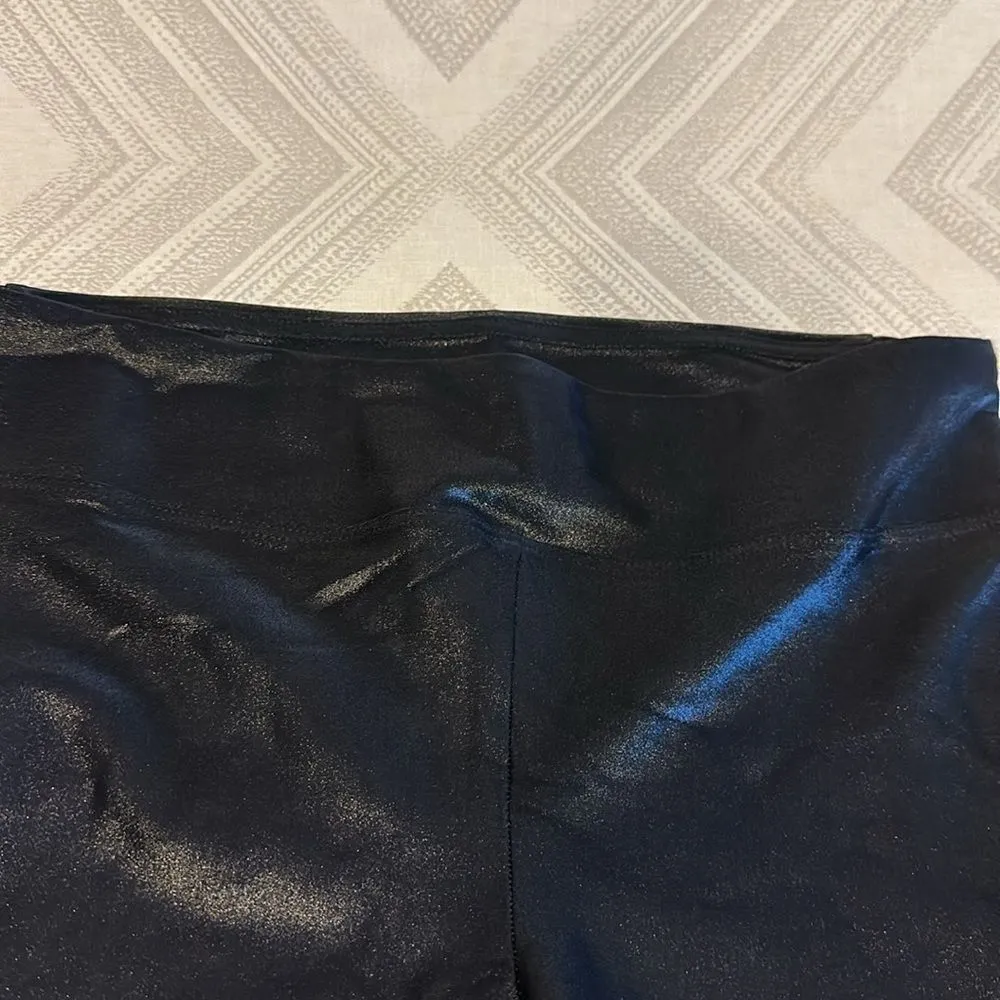 Koral Black Shiny Full Length Leggings Turquoise & White Angled Stripes Size L - Image 4