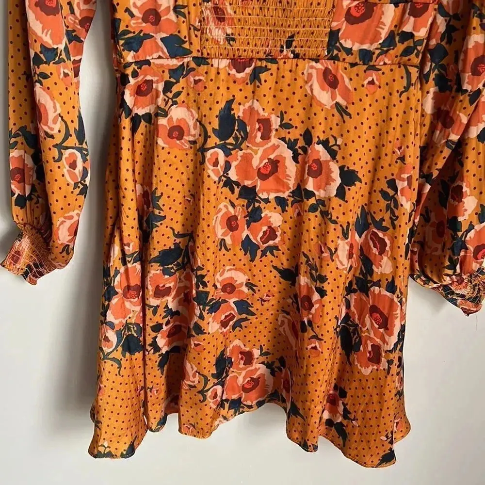 NEW Free People Morning Light Golden Yellow Print Long Sleeve Mini Dress - Image 11