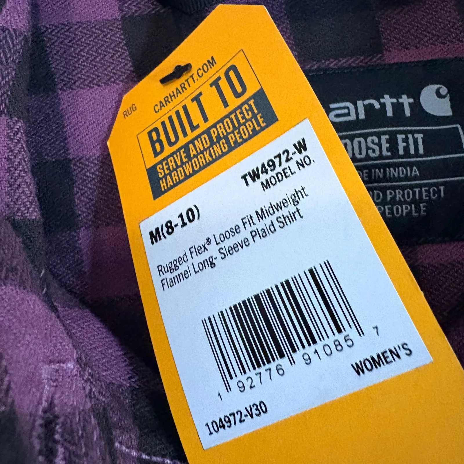 Carhartt Rugged Flex‎ Womens Plaid Flannel Shirt Loose Fit Purple Medium M - Image 5