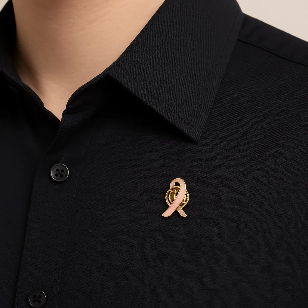 Pink Ribbon Globe Lapel Pin – Breast Cancer Awareness Gold - Image 2