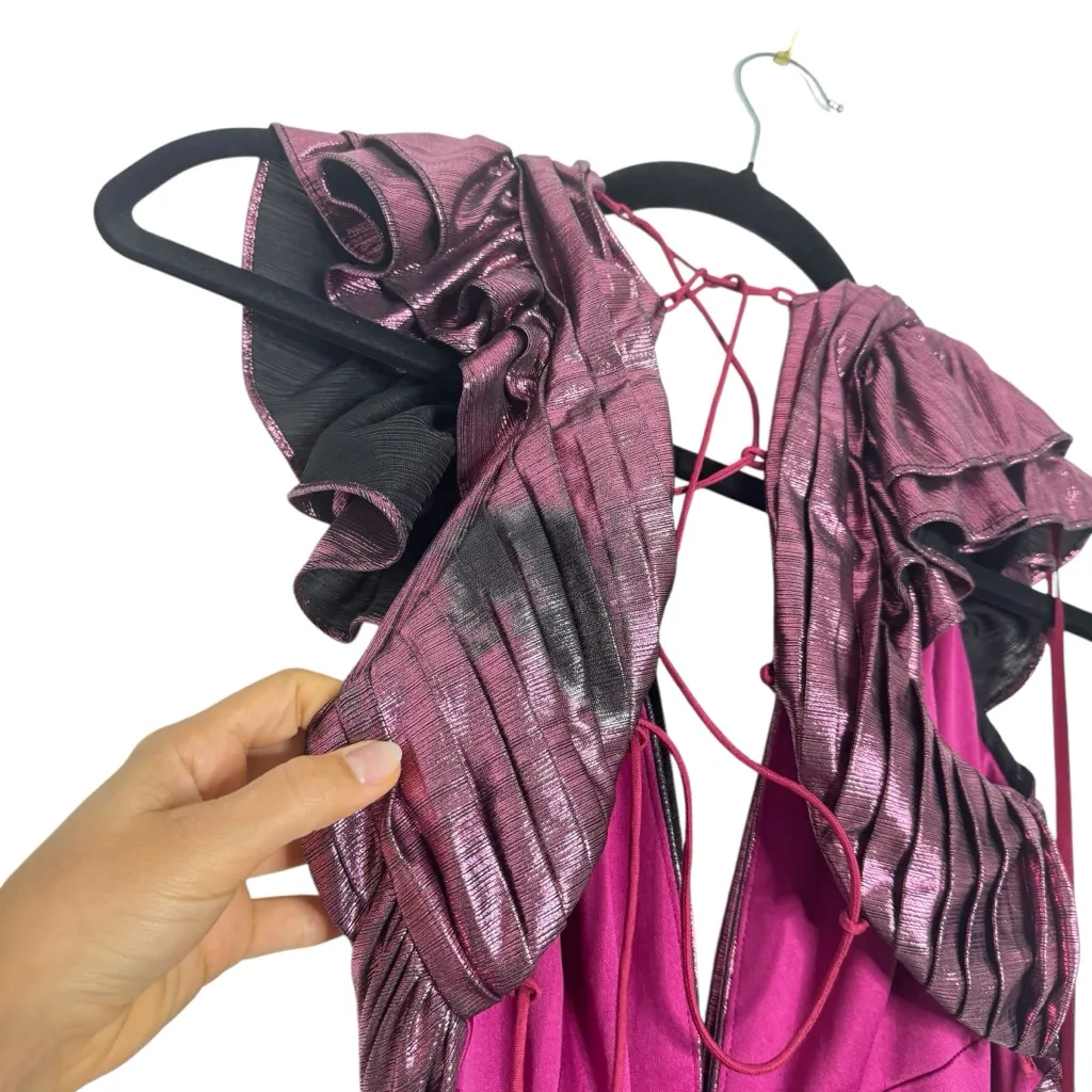 leena for Mac Duggal Ruffle Sleeve Metallic Gown - Image 7