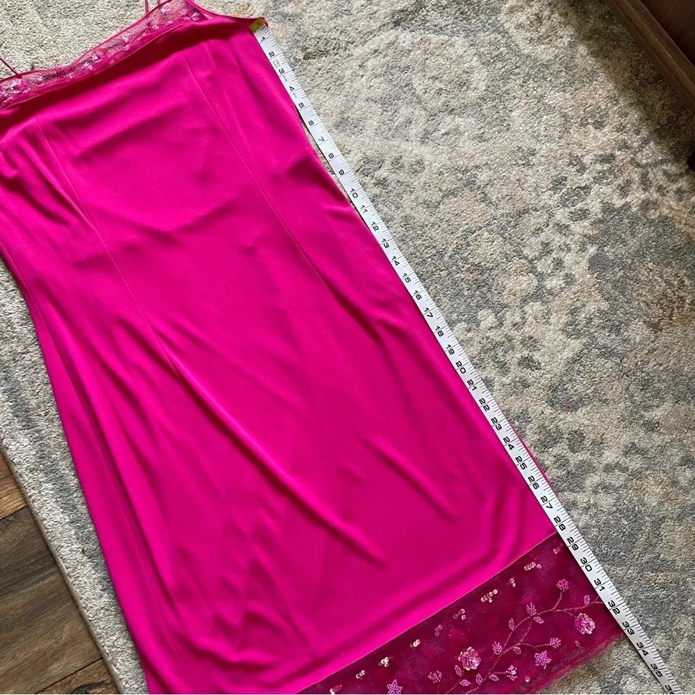 Y2K Vintage Rimini by Shaw Beaded Sakura Floral Sheer Mesh Trim Pink Midi Dress Size 12 - Image 10