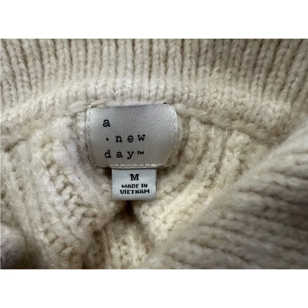 A New Day  Cream Quarter Zip Pullover Sweater Medium M - Image 5