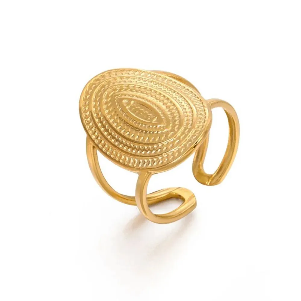 NEW Large Womens 18k Gold-Plated‎ Oval Engraved Adjustable Statement Ring - Image 3