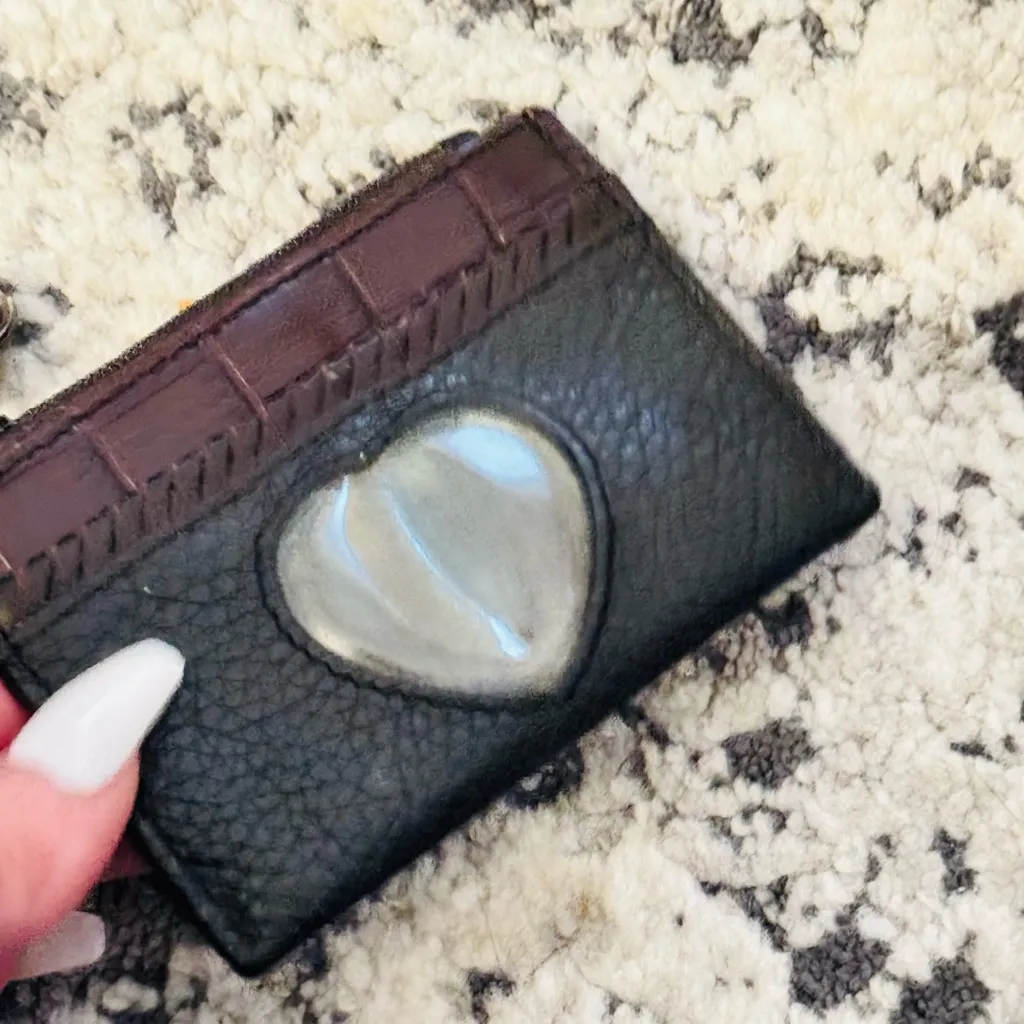 Brighton Premium Croco Pebbled Leather Heart Photo Coin Zip Card/ID Mini Wallet - Image 3