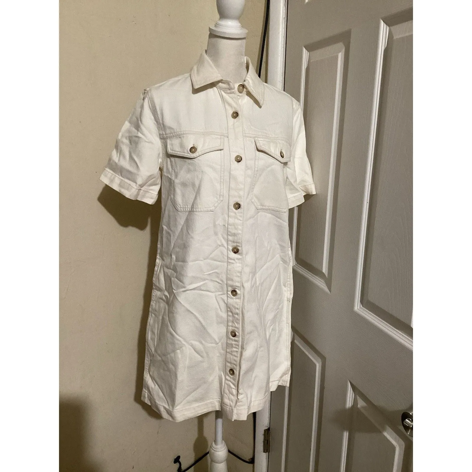 Madewell Dress Womens XS Denim Shirt Dress Button Front Short Sleeve Pockets - Image 2