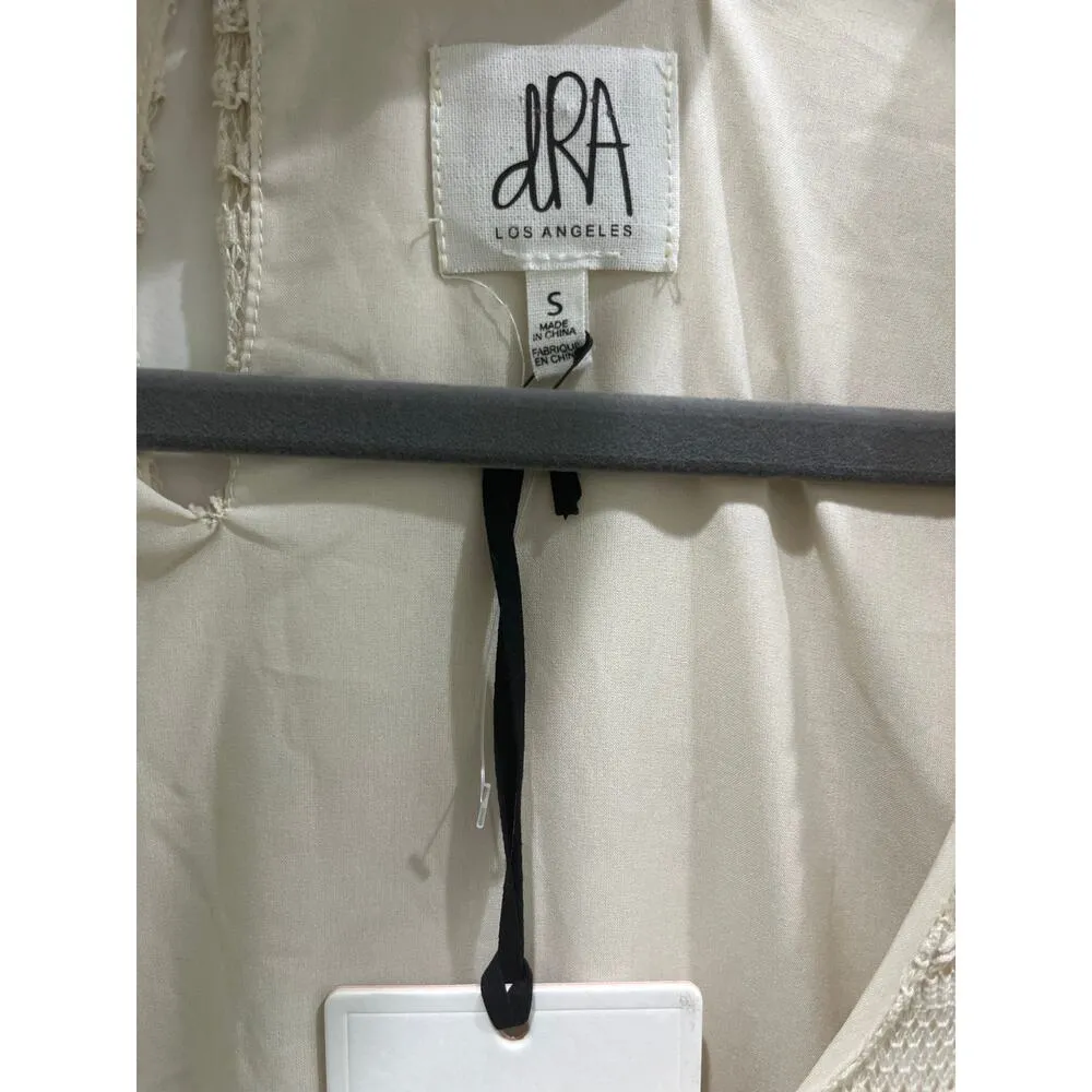 NWT dRA Los Angeles Open Knit Beige Crochet Ruffle Long Sleeve Midi Dress Sz S - Image 4