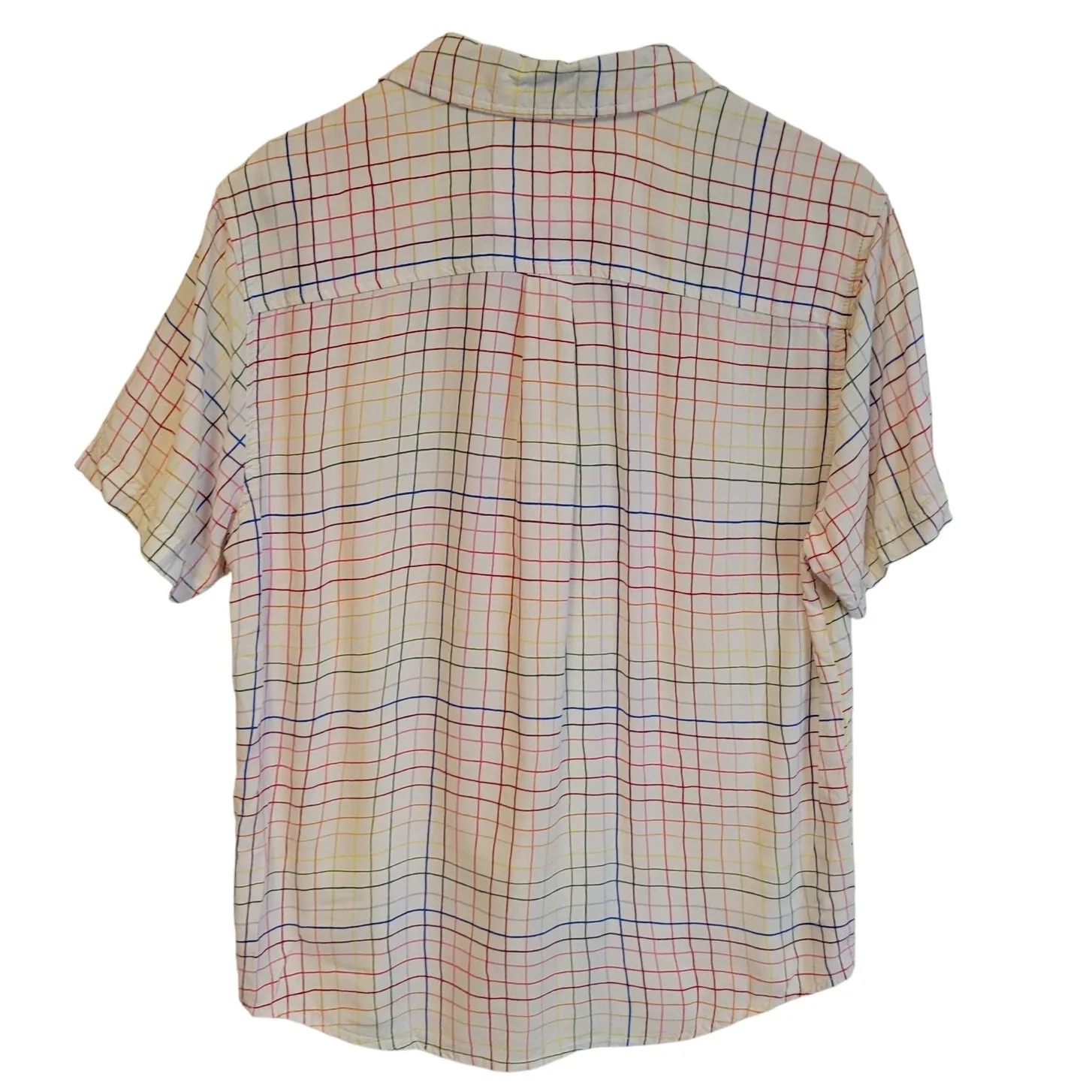Rainbow Plaid Pride‎ Top Glitter Button Women's Collared Preppy Colorful Size S - Image 2