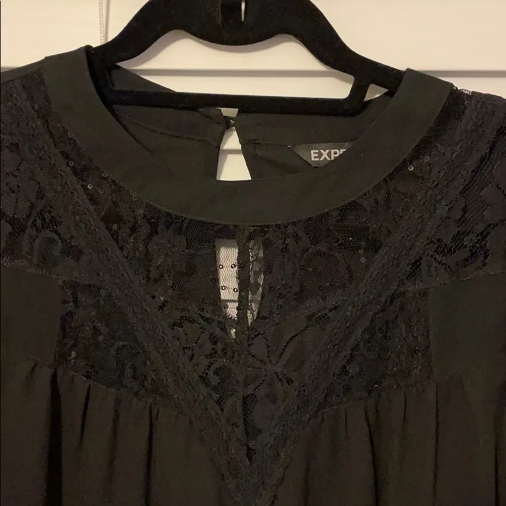 Black oversized blouse with mesh lace detailing - Image 3