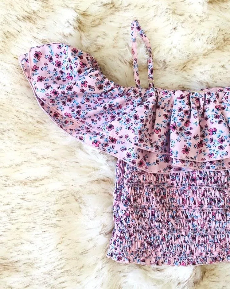 NWT NICHOLAS  Ruffled Smocked Floral Crop Top Size 4 - Image 5