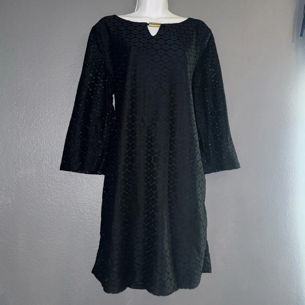 Tacera Little Black Laced Long Sleeve Keyhole Dress Womens XL - Image 3