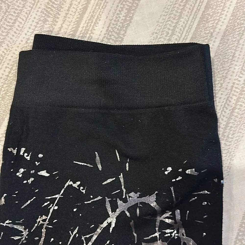 Electric Yoga Women’s Black with Silver Splatter Fleece Lined Leggings - Image 2