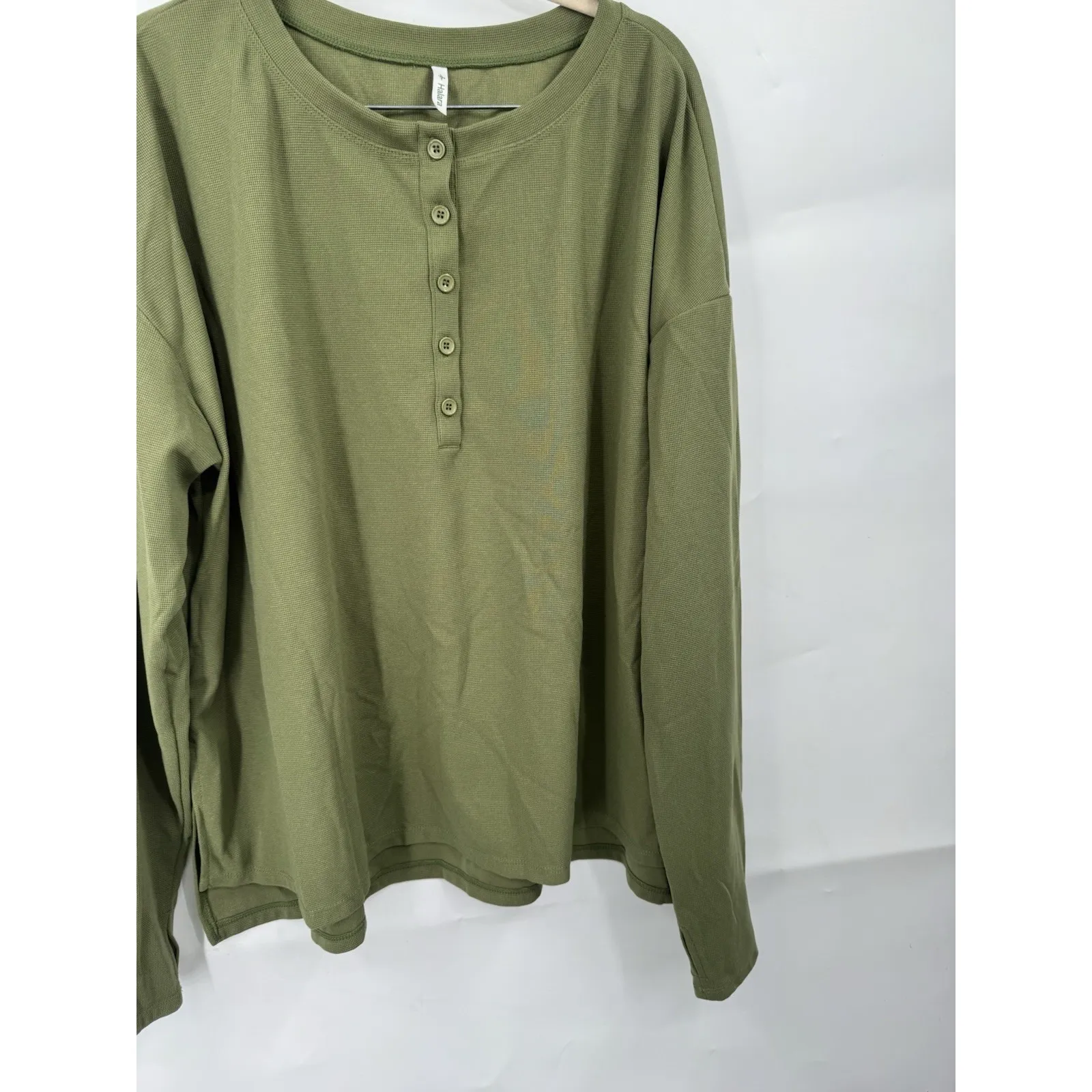 Halara Thumb Hole Button Sweatshirt Women XL Green Athleisure Waffle Knit Casual - Image 10