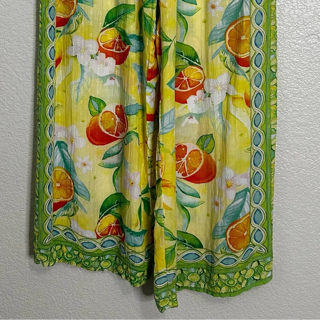 C&C California Boho Citrus Floral Print Wide Leg Pants, Sz Large - Image 5