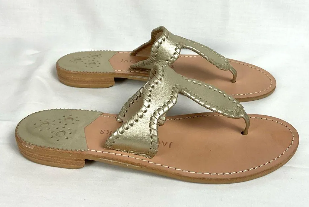 Jack Rogers Jackie Sandals Gold Leather Sz 9.5 M Whipstitch Thong Flip-Flop - Image 2