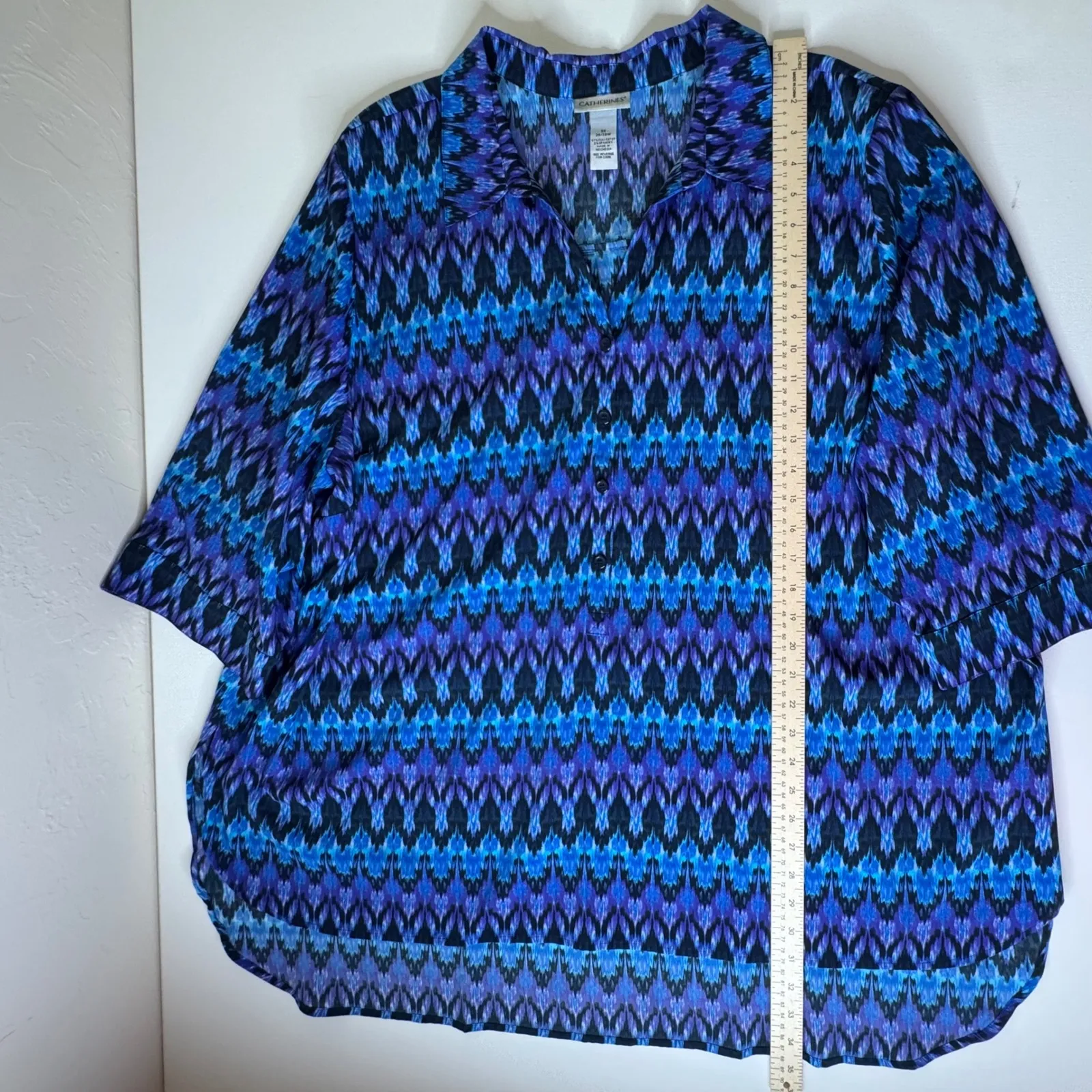 Catherines Ikat Popover Tunic Top Size 3X Lightweight Stretch Boho Comfy Office - Image 7