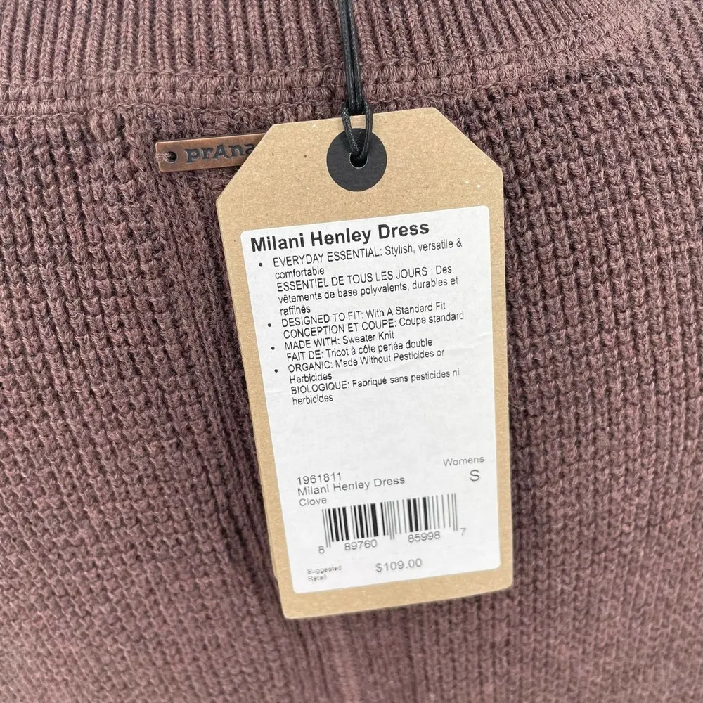 NWT prAna Milani Henley Sweater Knit Dress Clove Size Small Organic Cotton - Image 5