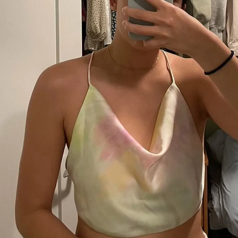 Zara Satin Effect Top XS NWT Pastel Tie Dye Backless Crop Blogger Fav Summer - Image 9