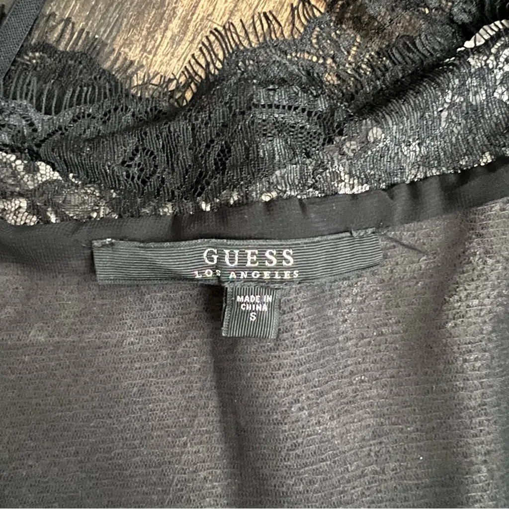 Vintage Women’s Guess Sequin Lace Trim Tank Top Strappy Coquette Silver Black S - Image 4