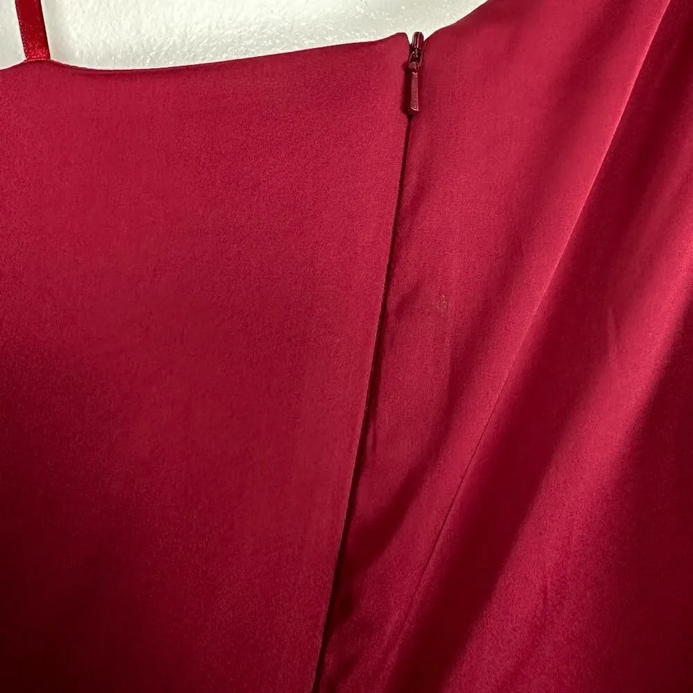 MAC DUGGAL One-Shouder Bow Satin Midi A-Line Dress in Deep Red Size US 8 - Image 8