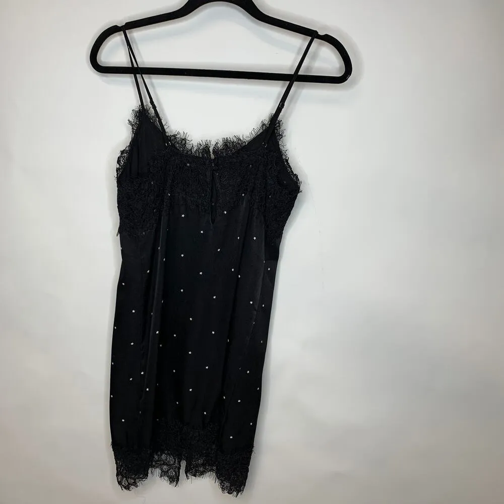 fab'rik Black Star Print Lace Trim Slip Dress Sz Small - Image 8