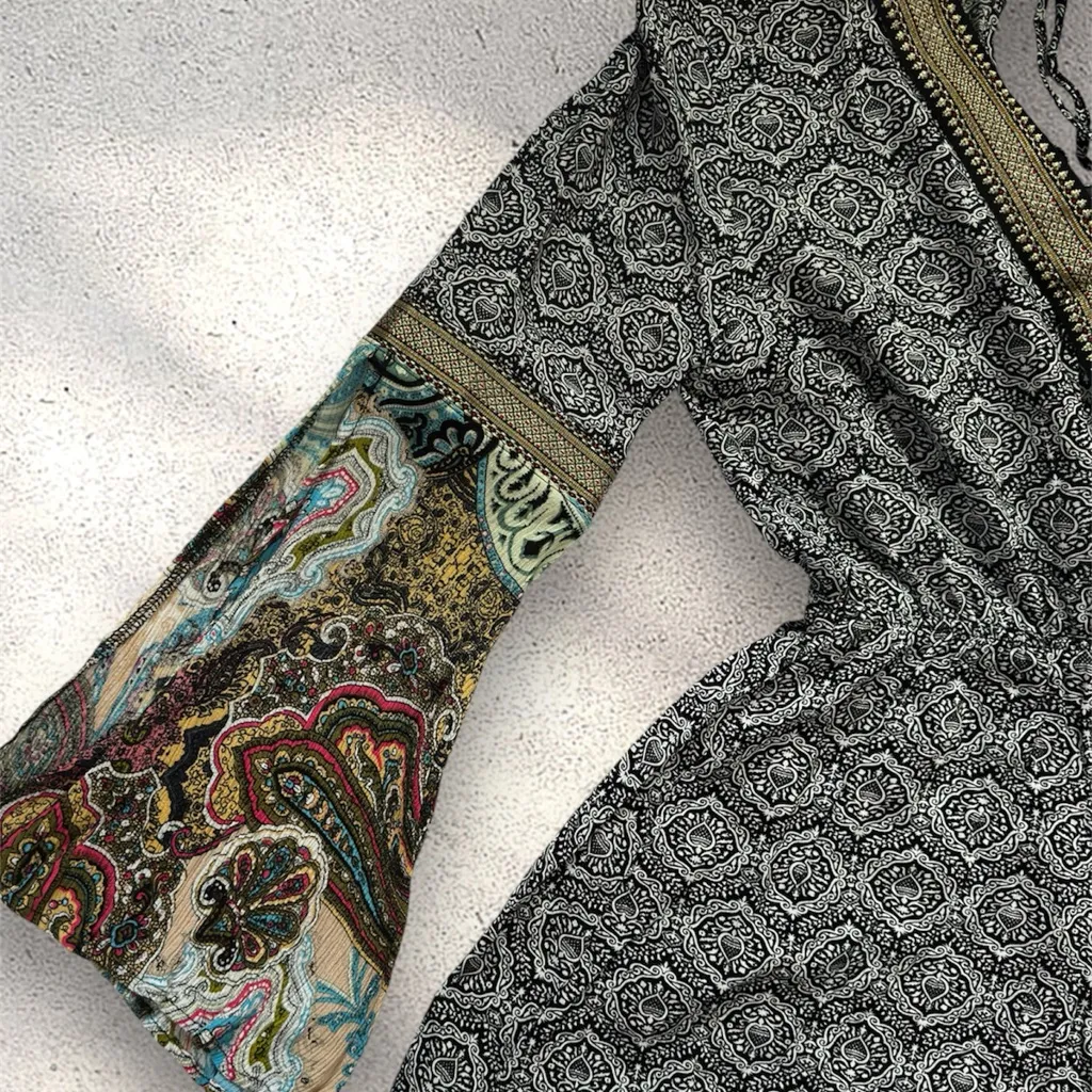 Bohemian Patterned Romper with Flared Sleeves - Image 7