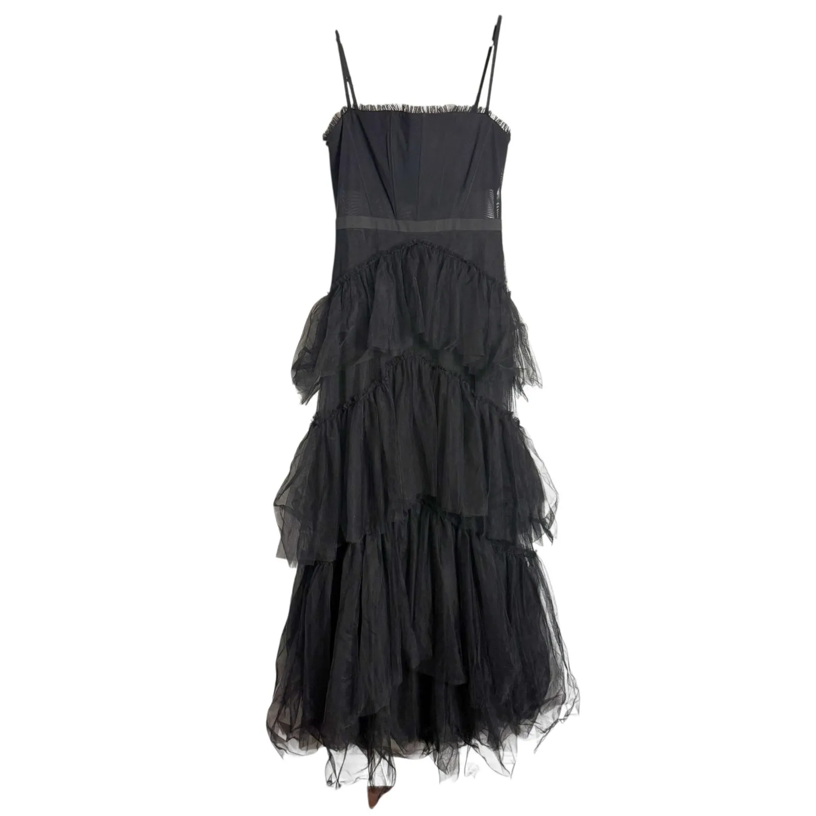 Betsy & Adam Black Mesh Corset Tulle Tiered Cocktail Prom Evening Ball Gown 10 - Image 14