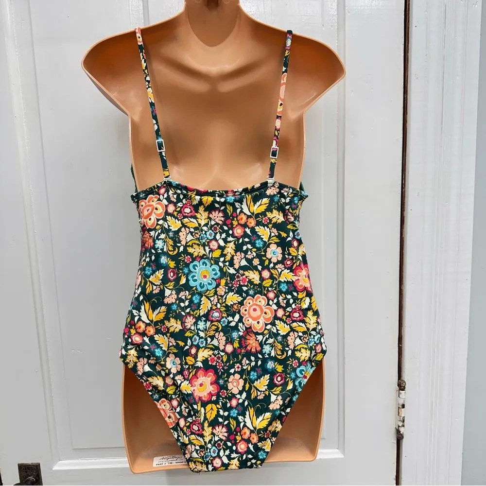 NWOT LOFT beach‎ dark teal bright floral 1 one piece swimsuit women's 6 - Image 3