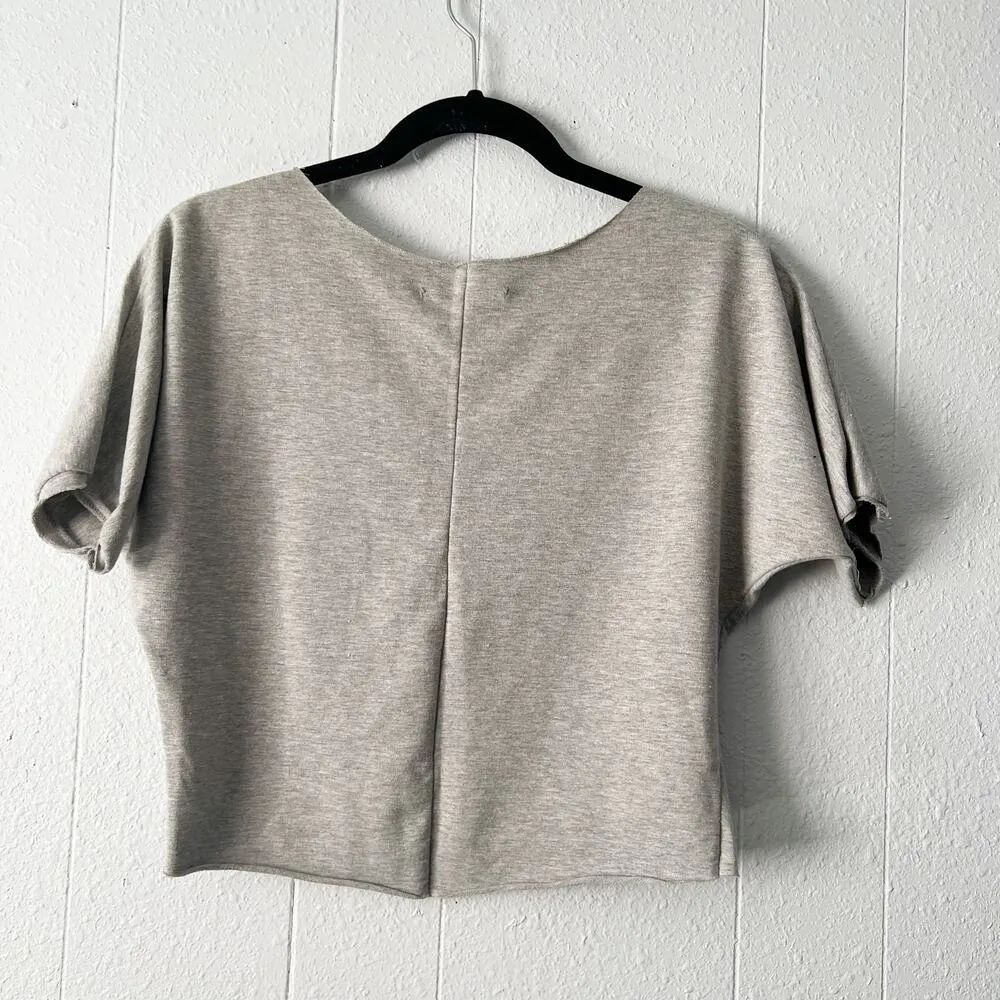 Womens Sweatshirt Small Pullover Raw Hem Stretch Lightweight Preppy Sporty Chic Gray - Image 4