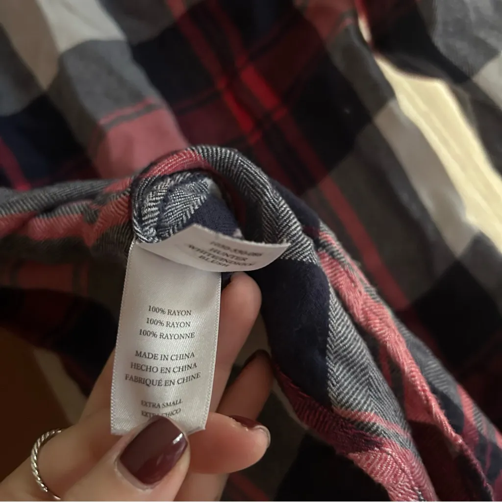 Rails Hunter‎ Plaid Flannel Button Up Shirt White Indigo Blue Blush $148 Size XS - Image 6