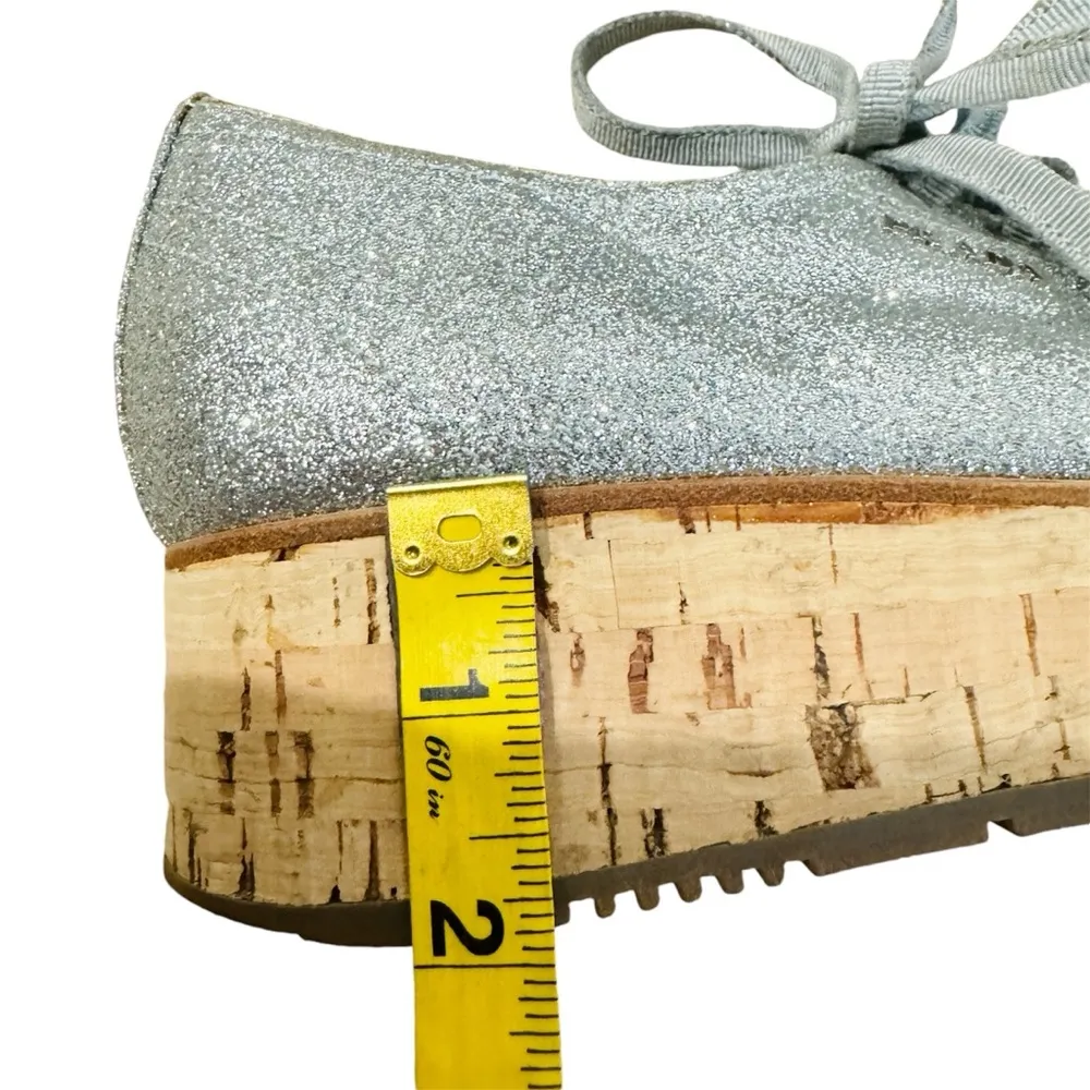 PRADA silver glitter cap toe lace up platform loafers EUC - Image 9