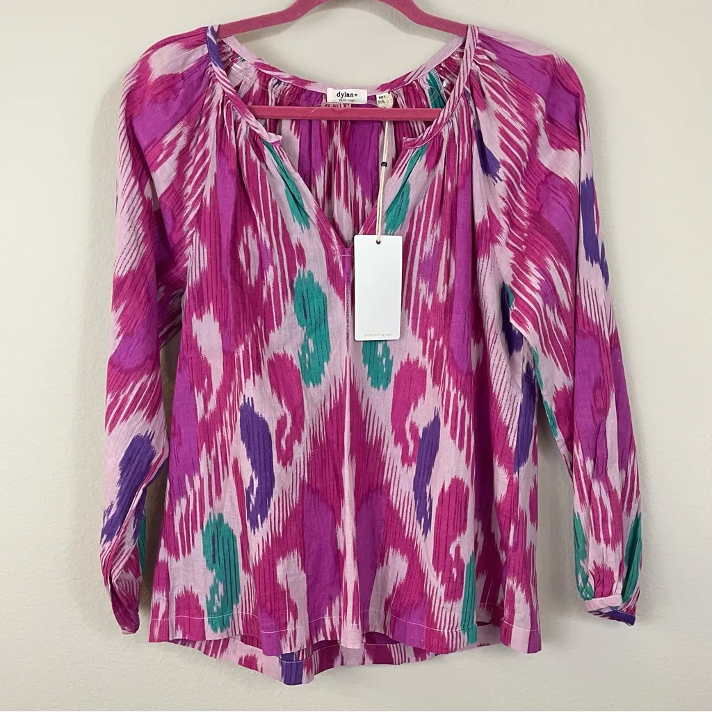 NWT Dylan Ikat Print‎ Long Sleeves Split Neck Blouse Size XS - Image 7