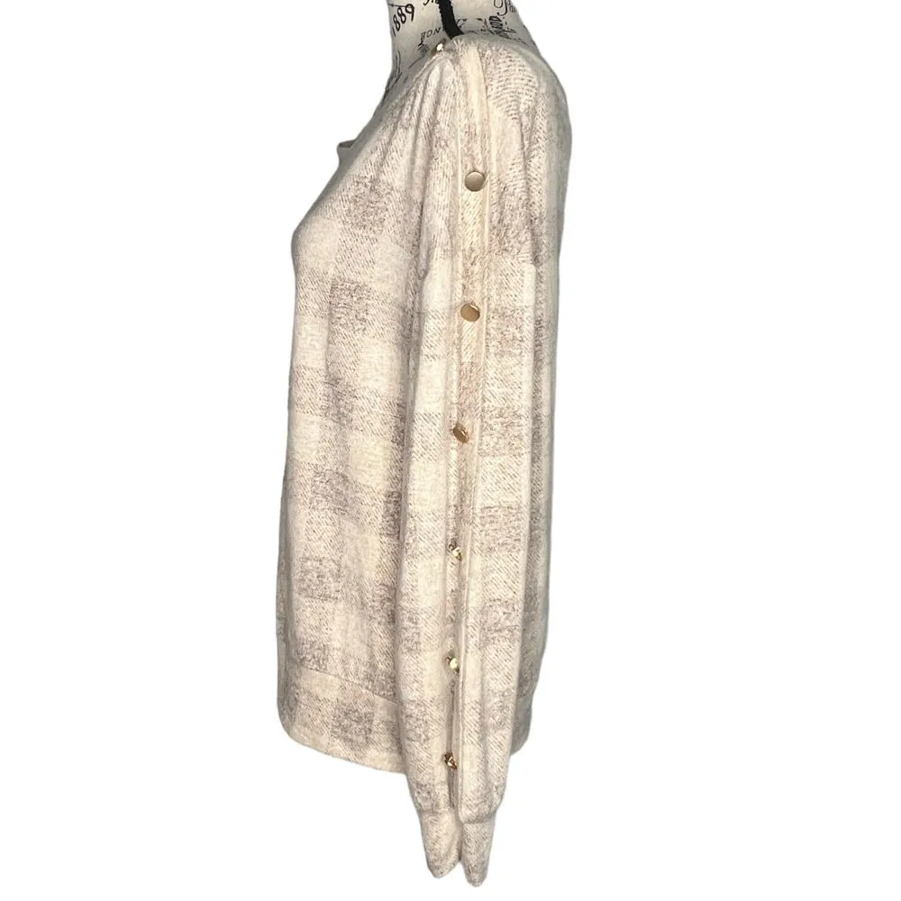 Maurices MEDIUM Cozy Relaxed Plaid Button Long Sleeve Dolman Boat Neckline Tee - Image 4