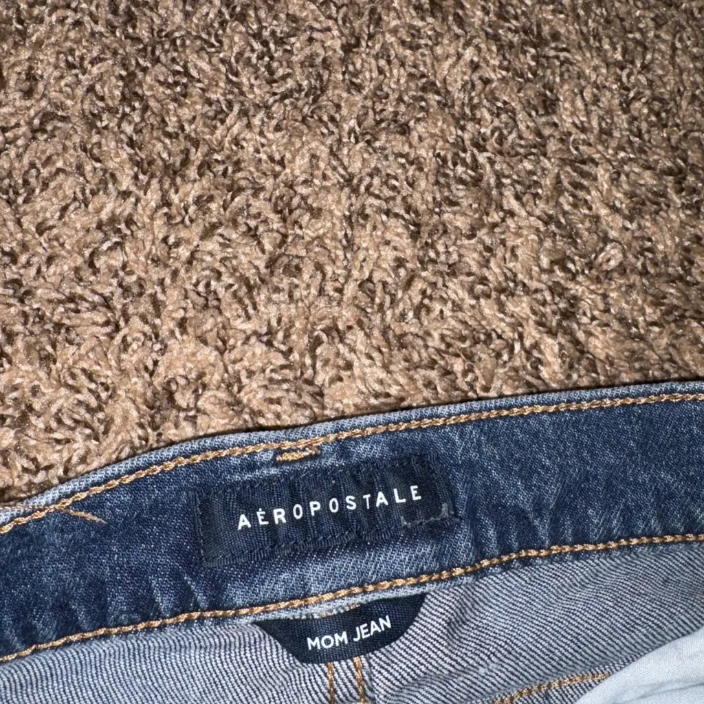 Aeropostale Mom Jeans 4 Regular Dark Blue Denim Heavily Distressed Raw Hem - Image 2