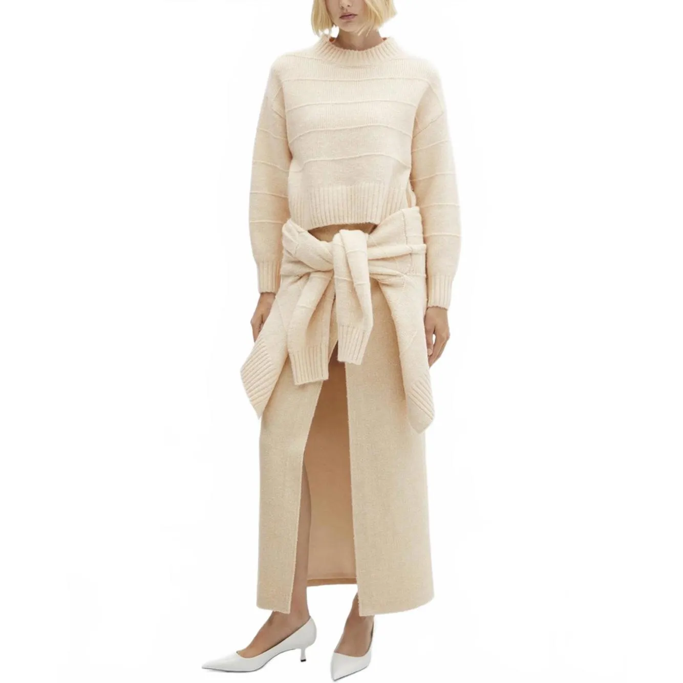 Mango Sweater with Decorative Seam Beige NWT XL - Image 8