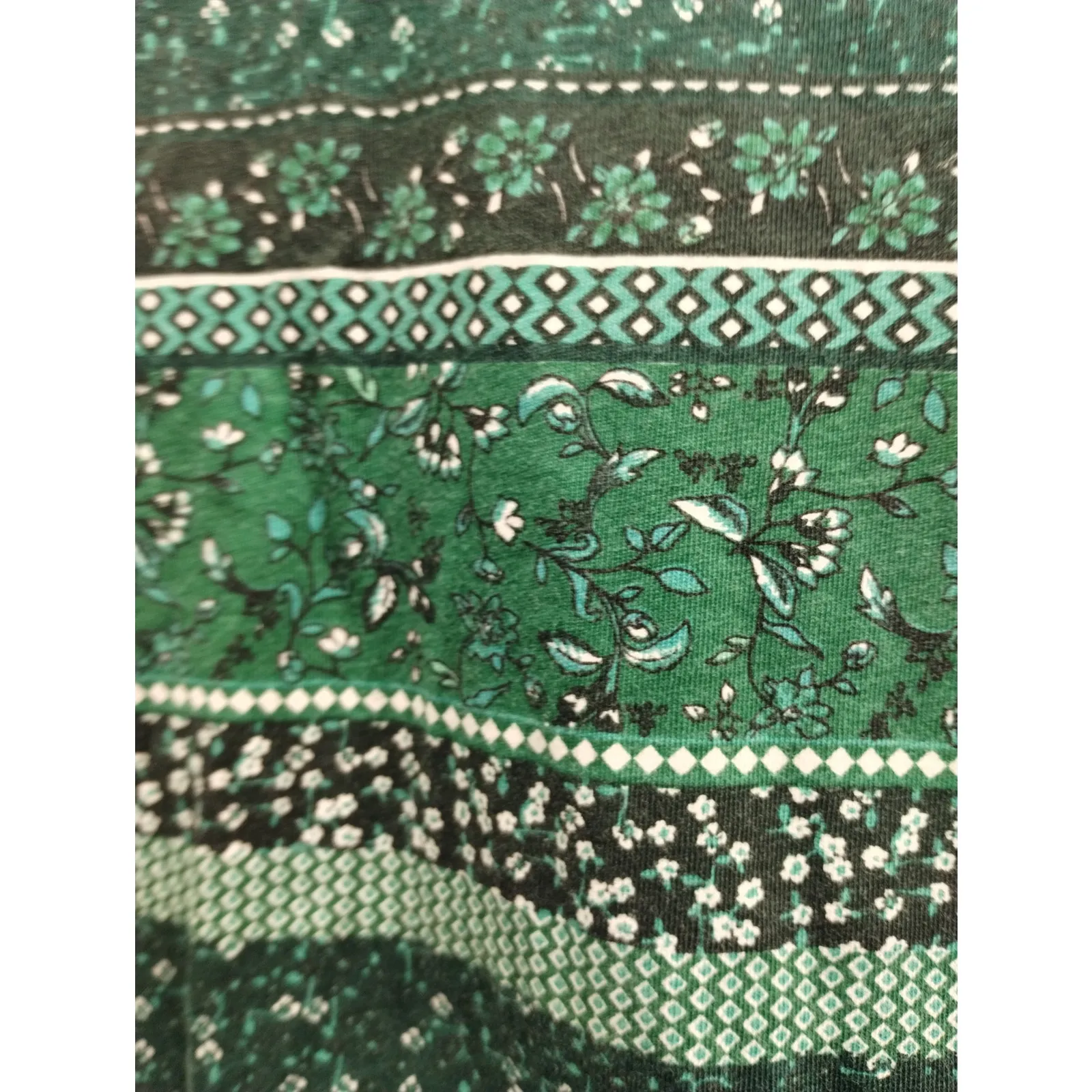 Woman Within Size 18/20 Green Striped Floral V-Neck 3/4 Sleeves T-Shirt Tee - Image 2