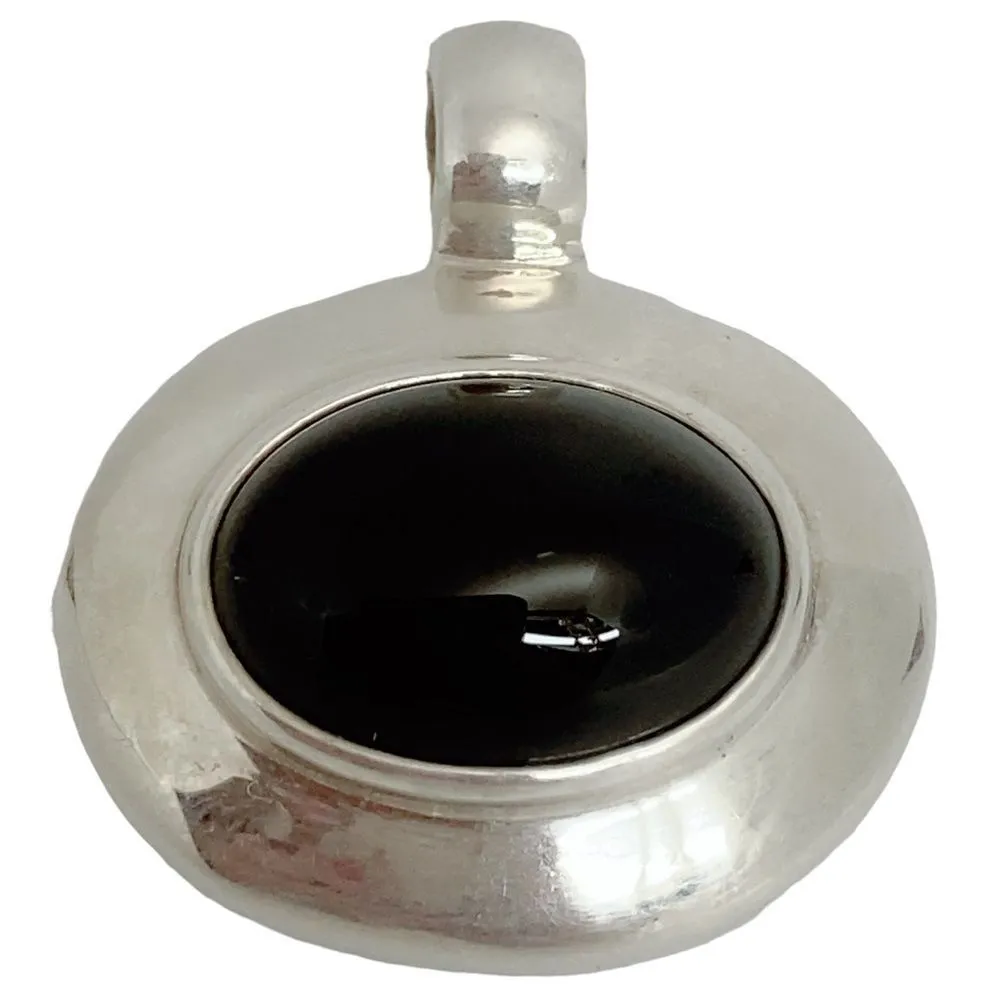 Signed 925 ESPO SIC Sterling Silver Onyx Oval Pendant - Image 2
