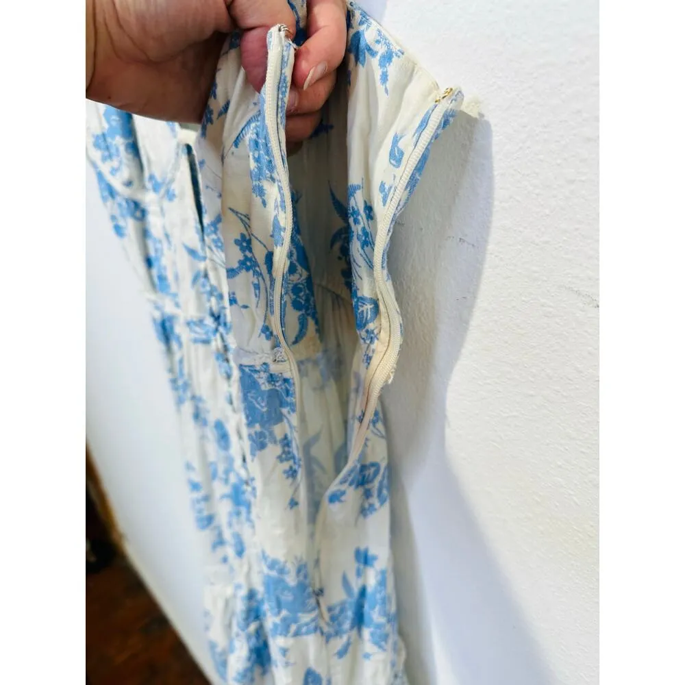 LoveShackFancy Women's White Blue Floral Garnita Floral Tiered Maxi Dress Size 0 - Image 14